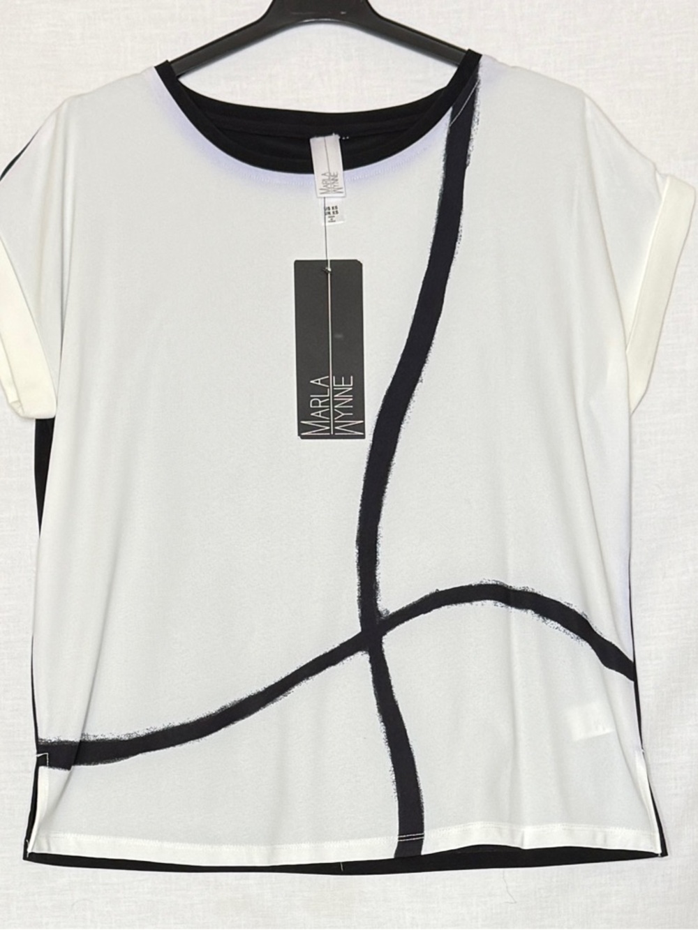 MarlaWynne White Short Sleeve Top with Black Abstract Lines